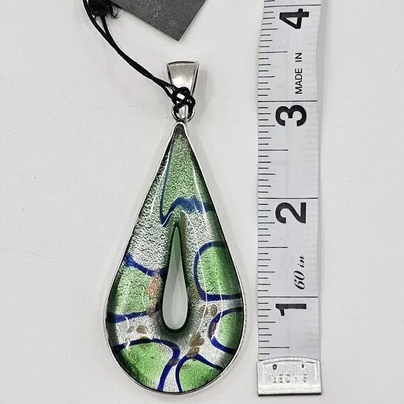 Charles Albert Dichroic Green Art Glass Fine Sterling Silver Necklace Pendant - Picture 6 of 10
